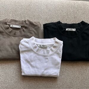 Zara Brown and White Crew Neck Tees